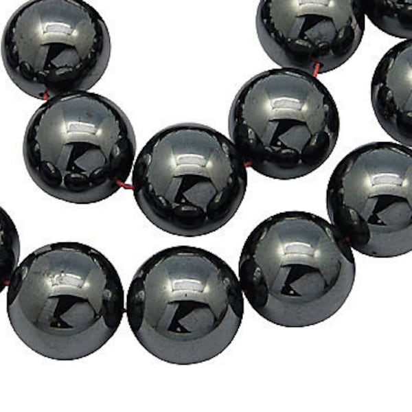 60 Stück Hämatit Perlen 10mm Rund Schwarz Beads nicht Magnetisch