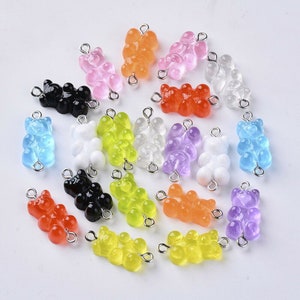 6 Anhänger Verbinder Charms 25x12x7mm Bär Gummibär Bären Harz Resin Bunt - 3097