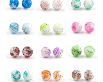 100 Stück 8mm Glasperlen marmoriert Bunt gemischt Glas Perlen Beads