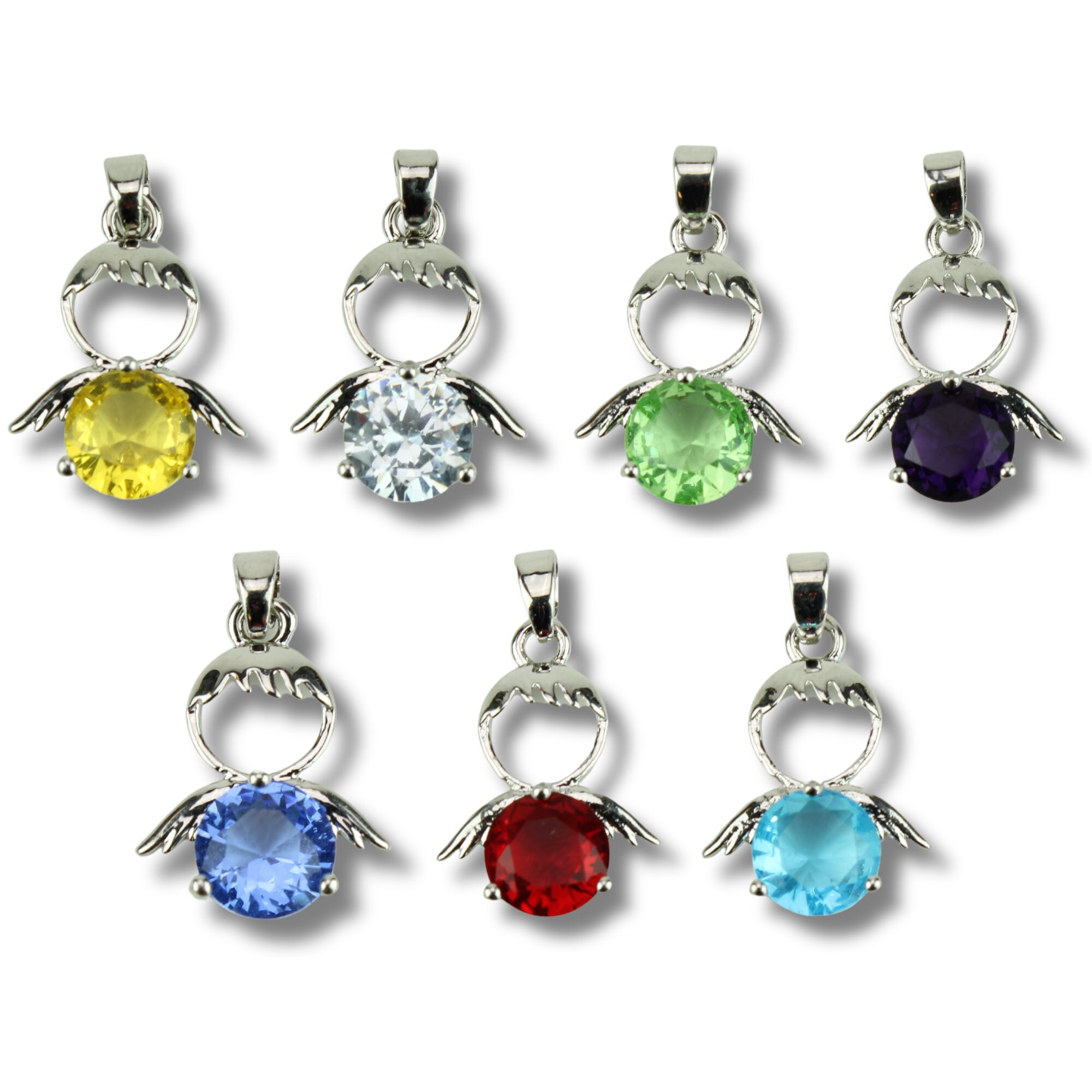 1x Anhänger Engel mit Zirkonia Schmuckstein Messing Silber Kubisch Charms Rot