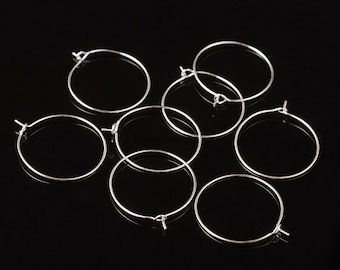 10 Ohrringe 20x0,8mm Ring Messing Silber Creolen Weinglas Markierer - K-1109
