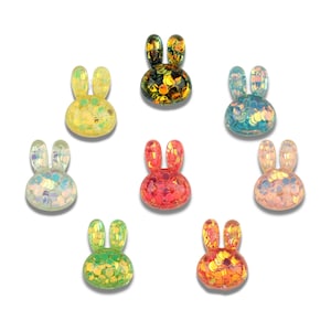 10x Cabochons Hasenkopf 21x15mm Harz Resin Bunt Glitzer Hase Ostern Scrapbooking