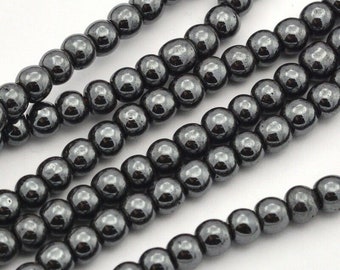 100 Stück Hämatit Perlen 4mm Rund Schwarz Beads Nicht Magnetisch - 1424