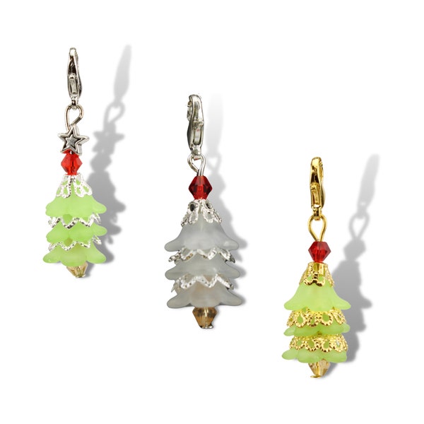 10x Bastelset Tannenbaum Anhänger Weiß/Gold/Silber Weihnachtsbaum Charms Perlen Perlenengel