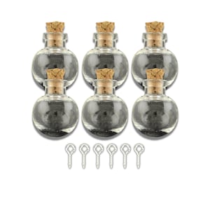 6x runde Glasflaschen zum Basteln 20mm Korken & Schraubösen Rund Fläschchen
