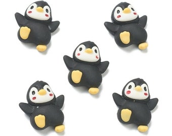 5 Cabochons 19x15mm Pinguin Harz Resin Schwarz Scrapbooking - 3552