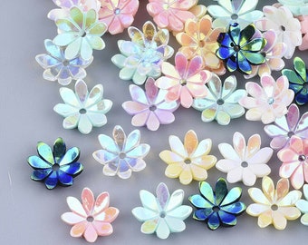 50 Perlenkappen 9x9mm Blume Harz Resin Bunt Irisierend Plattiert Kappen - 2978