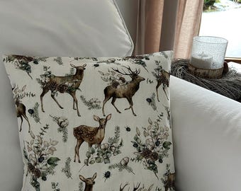 Funda de almohada, cojín con diseño de bosque con ciervos y corzos, decoración para la sala de estar.