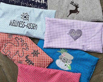 Almohada de espelta, almohada de espelta bordada, almohada de espelta con bordado, almohada térmica