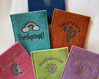 Funda de fieltro, funda de fieltro para carné de vacunación, funda bordada para carné de vacunación, estuche de fieltro con bordado