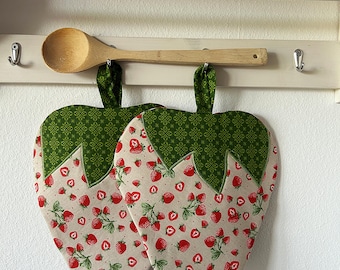 Agarraderas, agarraderas de tela, agarraderas de fresas, fresas, decoración de cocina