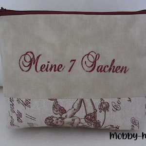 Kosmetiktasche, Schminktasche mit Stickerei, gestickte Tasche, Meine 7 Sachen