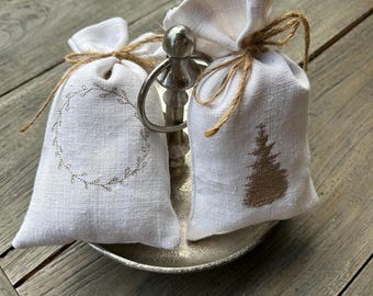 Scented sachets, linen bags, embroidered linen sacks, scented pouches
