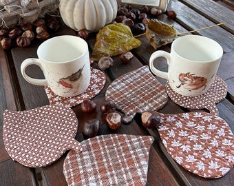 Posavasos con hojas de otoño, juego de 6 piezas, posavasos de tela y posavasos de vidrio con hojas.