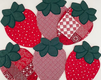 Posavasos para tazas, posavasos de fresa, posavasos de tela, juego de 6 posavasos de tela