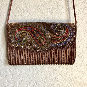 Vintage Beaded & Mother Of Pearl La Regale Evening Bag Purse