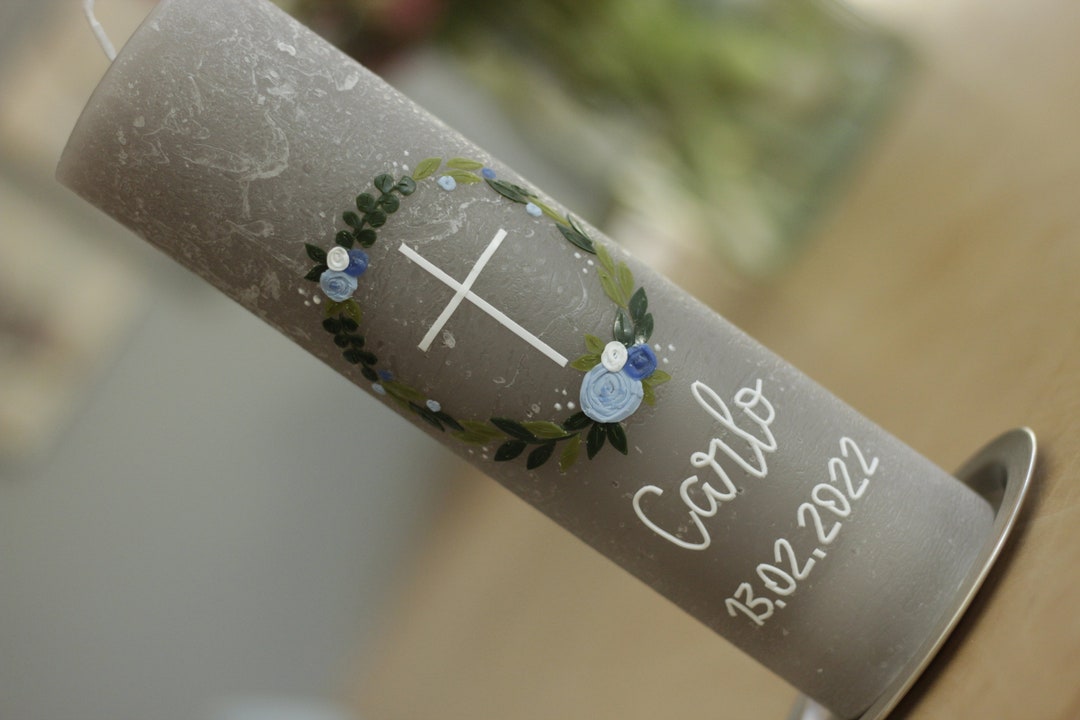 Baptism Candle Flower Wreath Baptism Candle Girl Wedding Etsy