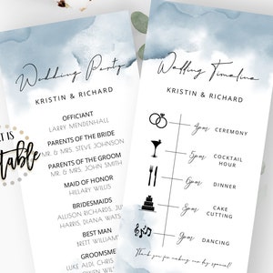 Editable Wedding Timeline, Dusty Blue Watercolor Splash, Modern Calligraphy, Wedding Program Template, Order Of Events, DIY Itinerary