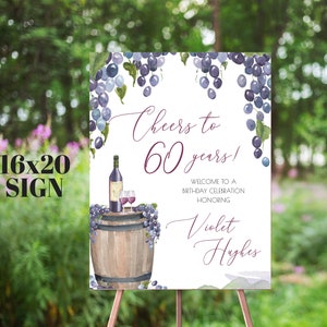 Winery Birthday Welcome Sign, Vineyard Birthday Decor, Cheers Wine Birthday, Birthday Poster, Instant Download, Editable,30th Birthday, 60th