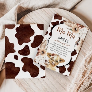 Boho Highland Cow Birthday Invitation, Holy Cow, Rustic, 2nd Birthday Invitation, ANY BIRTHDAY, Cute Cow, Evite, Girl, Boho Floral