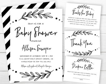 Baby Shower Invitation, Simple Baby Shower Invite, Gender Neutral, Black and White, Modern Baby Invite, Contemporary Baby Invite