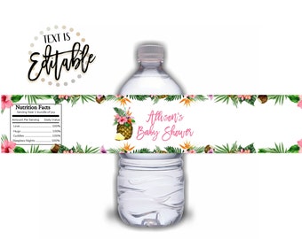 Tropical Luau Water Bottle Label Template Aloha Baby Shower ...