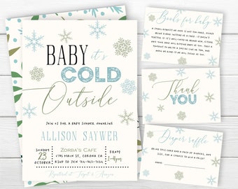 Winter Baby Shower Invite, Baby It's Cold Outside Baby Shower, Winter Baby Shower, Gender Neutral, Greenery Baby Shower, Baby It's Cold Out