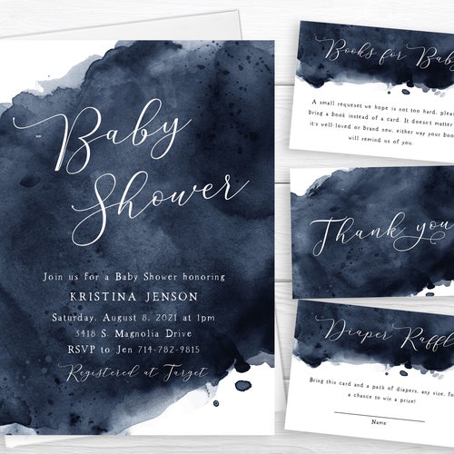 Navy Blue Baby Shower Invitation Oh Boy Baby Shower Etsy