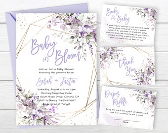 Lavender Floral Baby Shower Invitation Set: Succulents, Eucalyptus (Digital Download)