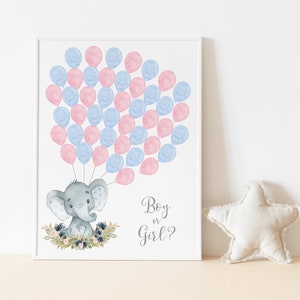 Gender Reveal Gästebuch, Unterschrift Ballon Poster, Blau Oder Pink, Er Oder Sie, Elefant, Gender Reveal Party, Pink Navy Floral Greenery Gold