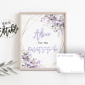 Consigli sulla lavanda per i futuri genitori, Attività baby shower, Piante grasse eucalipto, Floreale viola, Bambino in fiore, Cornice dorata, Consigli per la mamma