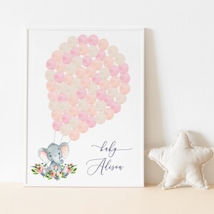 67 Balloons, Hot Air Balloon Guestbook Poster, Floral Elephant, Signature Guestbook, Pink Elephant Baby Shower, Balloon Baby Shower Sign