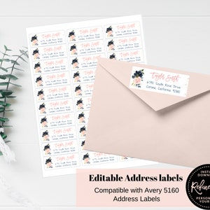 Return Address Labels, Editable Address Label Template, Wedding, Baby Shower, Instant Download, Pink Navy Floral, Custom, Avery