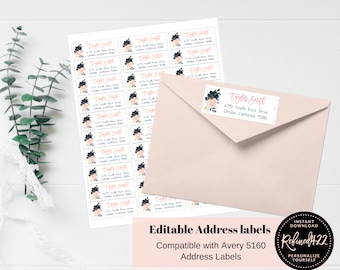 Return Address Labels, Editable Address Label Template, Wedding, Baby Shower, Instant Download, Pink Navy Floral, Custom, Avery