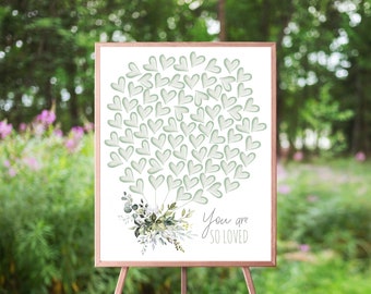 75 Balloon Hearts Guest Book, Greenery Guestbook Poster, Baby Shower, Heart Guestbook Sign, Eucalyptus, Succulents, Gender Neutral, Template