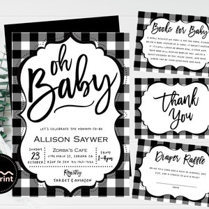 Plaid Baby Shower Invite, Black and White, Simple Baby Shower Invitation, Modern, Contemporary Baby Invite, Gender Neutral, Printable