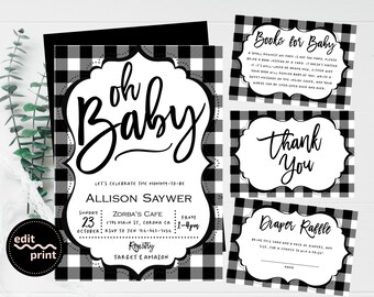 Plaid Baby Shower Invite, Black and White, Simple Baby Shower Invitation, Modern, Contemporary Baby Invite, Gender Neutral, Printable