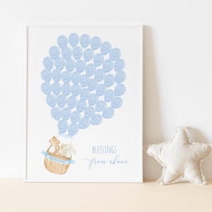 Blue Hot Air Balloon Guestbook Poster, Bunny Rabbit Elephant Bear, Signature Sign, Blue Balloons, Baby Shower, Boy Nursery Wall Art