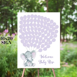 80 Lavender Balloons, Signature Guestbook Alternative, Purple Elephant, Guest book Sign, Baby Shower Sign, Girl, Large Balloon Poster