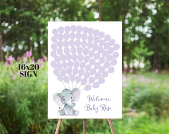 80 Lavender Balloons, Signature Guestbook Alternative, Purple Elephant, Guest book Sign, Baby Shower Sign, Girl, Large Balloon Poster
