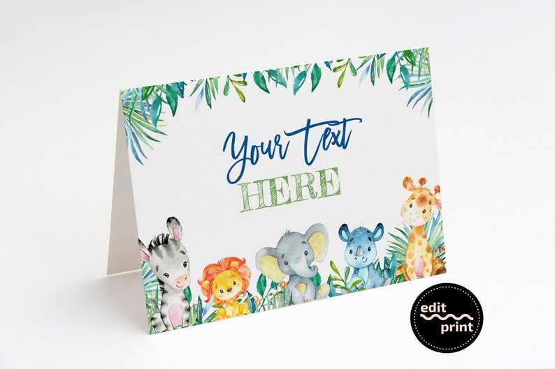 Food Label Card Foldable Placement Card Safari Animals Baby Etsy