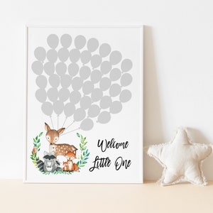 Woodland Animals Balloon Guest Book, Forest Animals, Gender Neutral Signature Guestbook Poster, Boy Or Girl Baby Shower Guestbook,