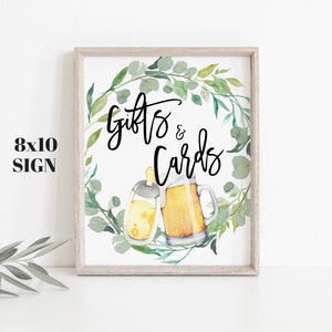 Brewing Gifts And Cards Sign, Baby Is Brewing Shower Sign, Bottles And Beers, Baby Shower Sign, Greenery Wreath, Editable Template