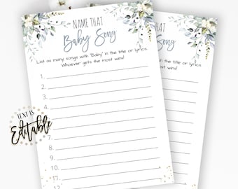Name That Baby Song Spiel, Eukalyptus Sukkulenten, Eukalyptus Sukkulenten, Blau Blumen, Boho, Baby In Bloom Shower Decor, Vorlage