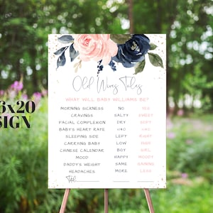 EDITABLE Old Wives Tales Sign, Gender Reveal Party, Pink Navy Gold Floral, Gender Reveal Decor, Boy Or Girl, He Or She, Pink Or Blue