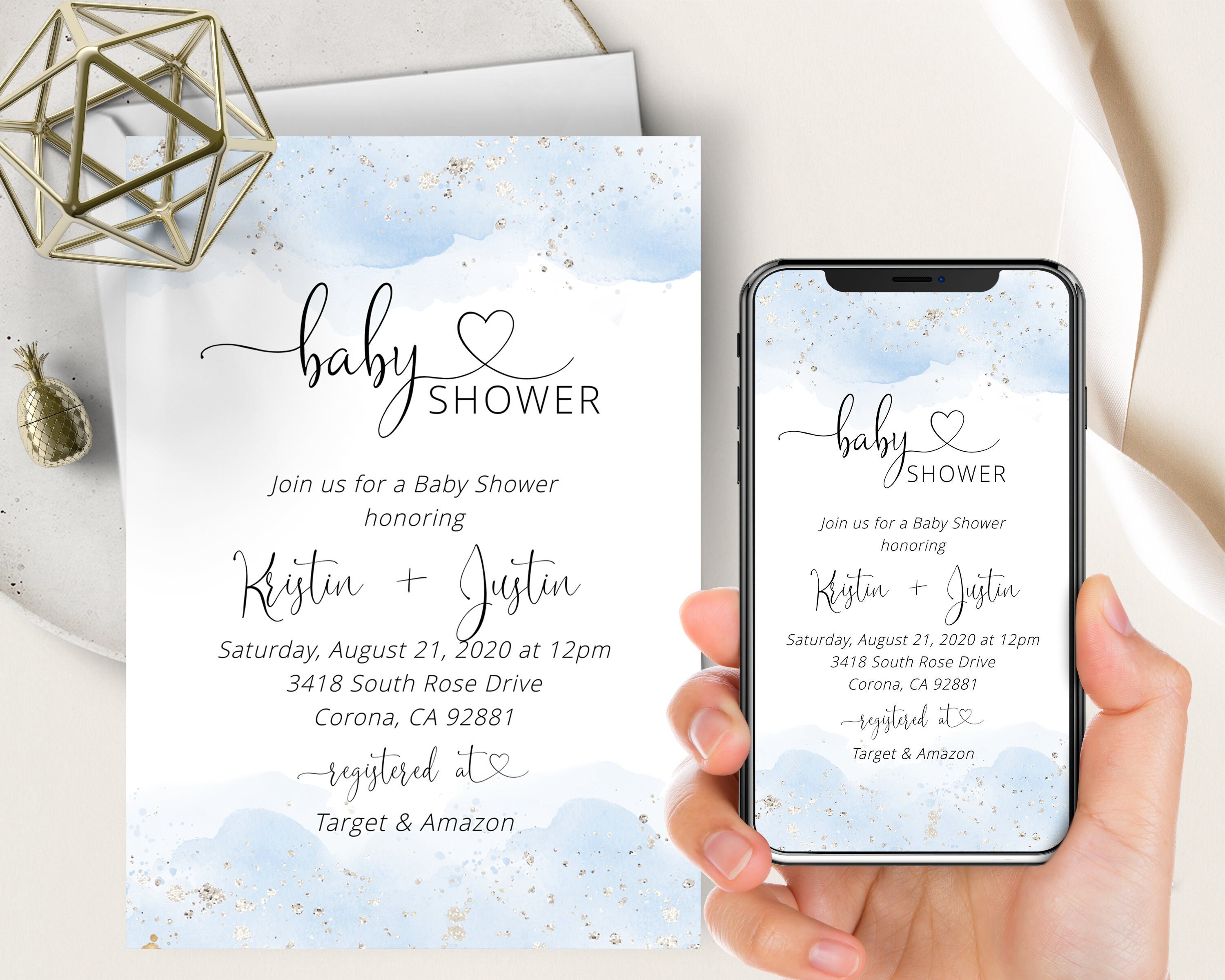 Paper & Party Supplies Invitations Paper Virtual Baby Shower Evite Blue