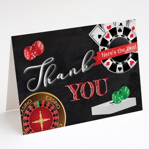 Plantilla de tarjeta de agradecimiento temática de Las Vegas, tema de casino, cumpleaños gracias, tienda plegable, fiesta de póquer, noche de casino, fiesta de cartas, juegos de azar