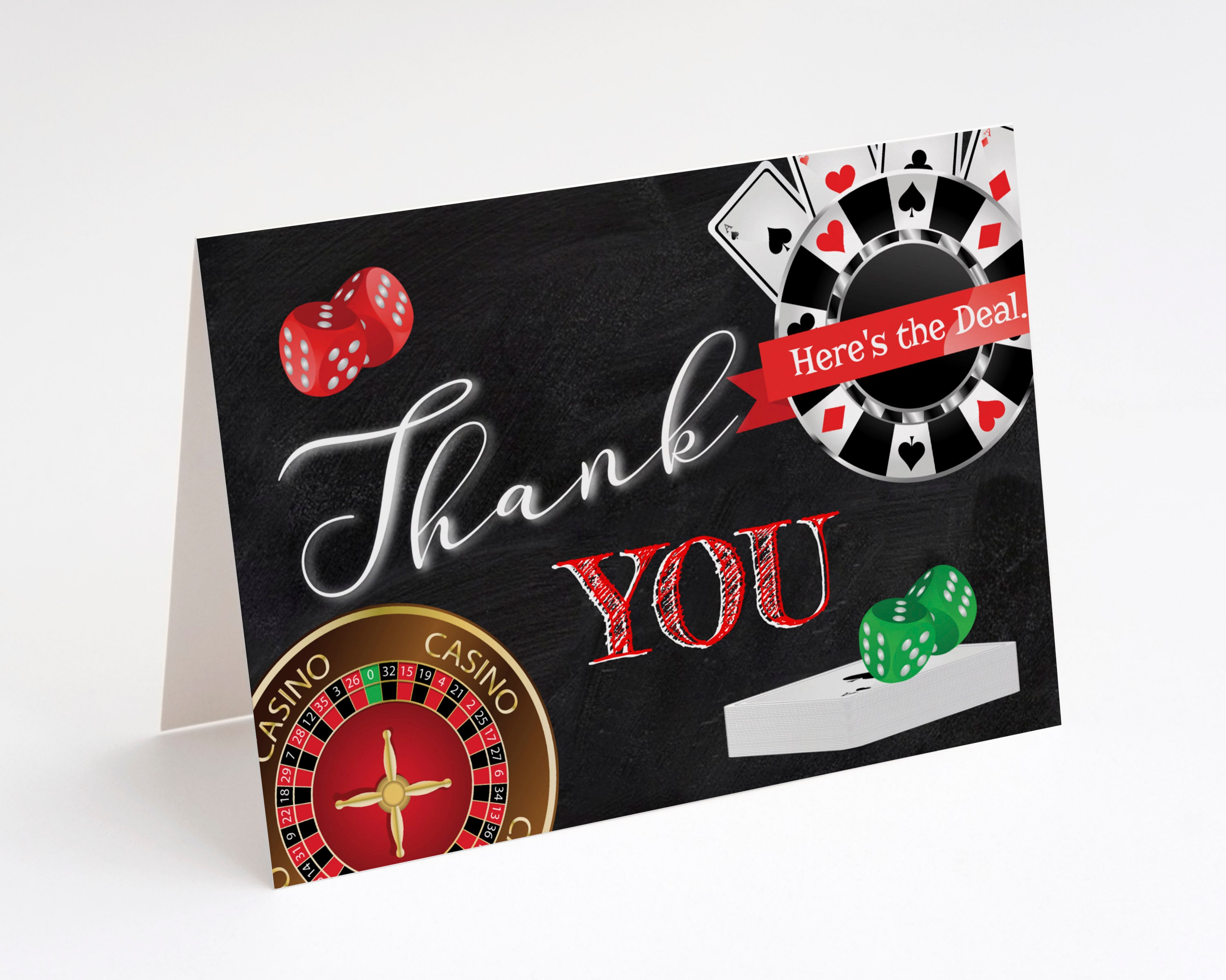 Las Vegas - Shaped Thank You Cards - Casino Party Thank You Note Cards with Envelopes - Set of 12