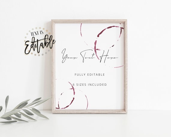 Wine Stain Wedding Sign Bundle, Self-Editable Template, Winery Wedding, Burgundy Red Wine, Custom Wedding Signs, 6 Sizes Included