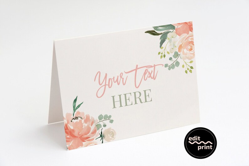 Food Label Card Foldable Placement Card Floral Greenery Baby Etsy